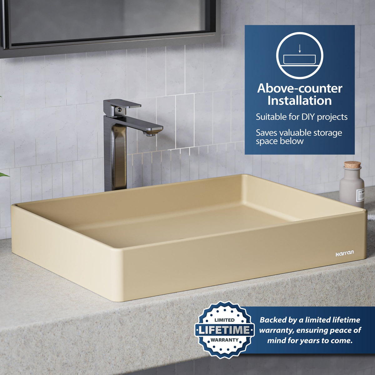 Pale Gold Spark Quartz Vessel Vanity Sink 23-5/8"