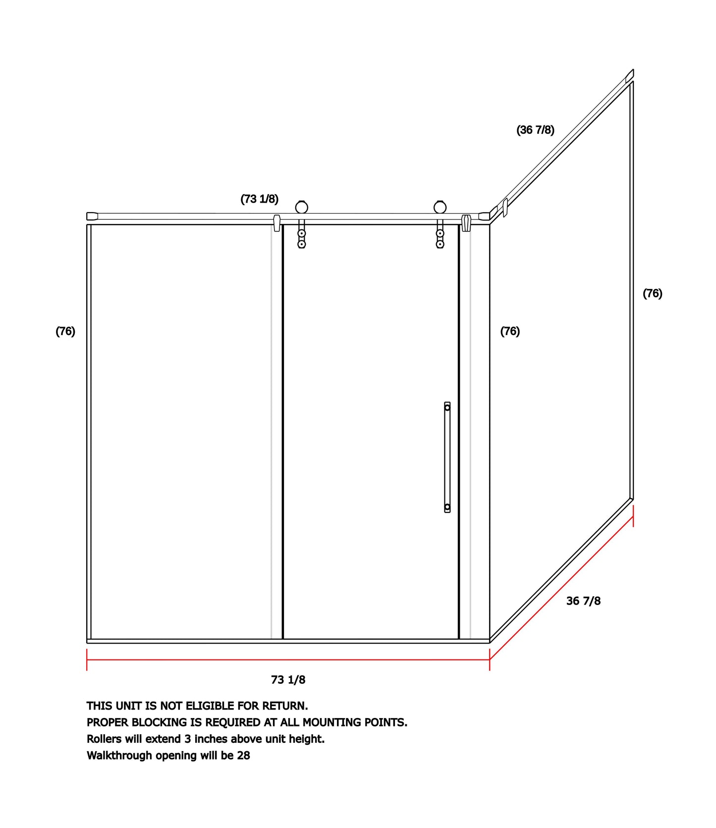 Panel Slider With Return 73-1/8"x36-7/8"x76"