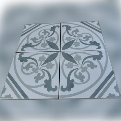 Decorative tile with floral pattern on a gray background