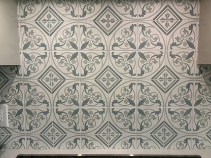 Decorative tiles with geometric patterns on a wall