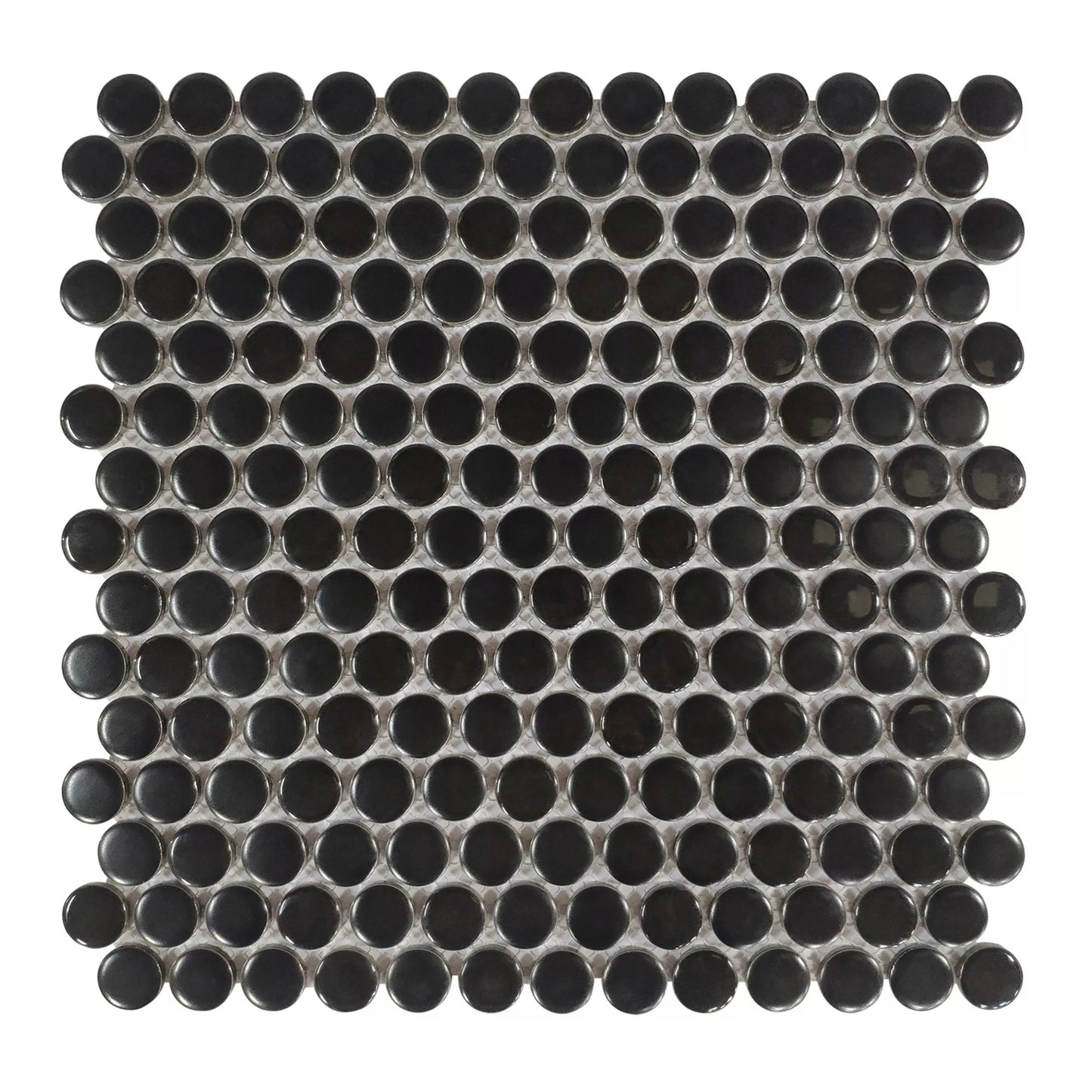 Black circular mosaic tile pattern on a white background