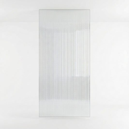 A tall rectangular frosted glass panel with vertical ribbed texture, shown against a clean white studio background.