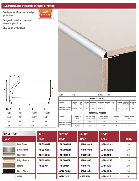 Round Edge Profile 1/2" Brush Finish