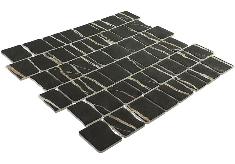 Black mosaic tile sheet with a white background
