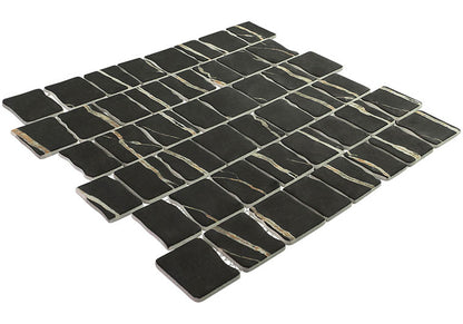 Black mosaic tile sheet with a white background