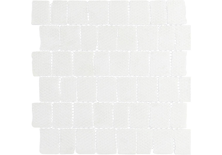 White square tiles arranged in a grid pattern on a white background