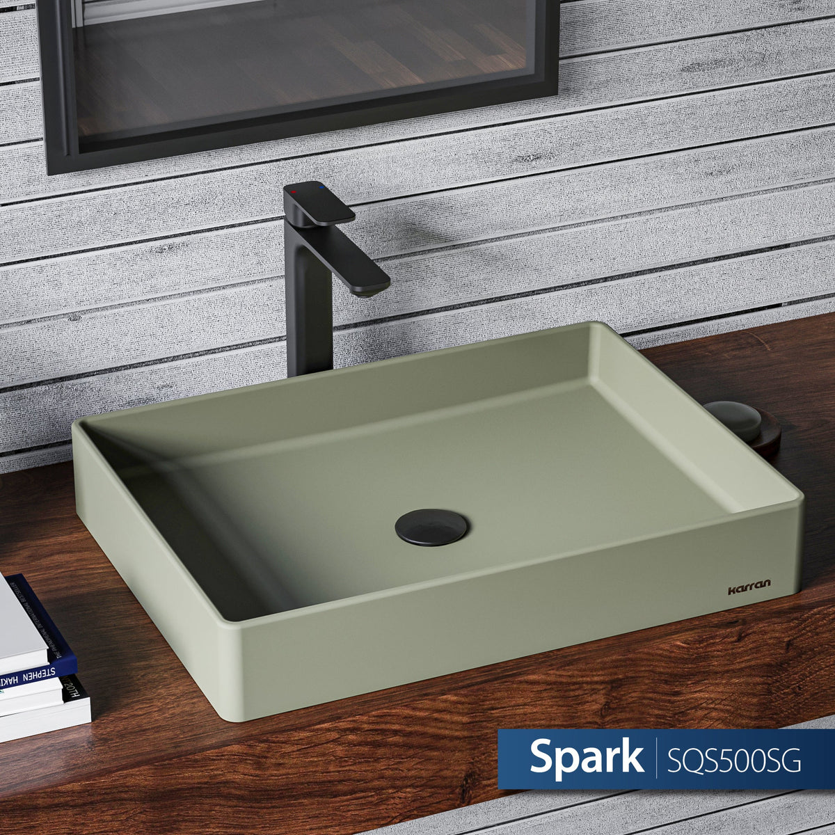 Sage Green Spark Quartz Vessel Vanity Sink 23-5/8"