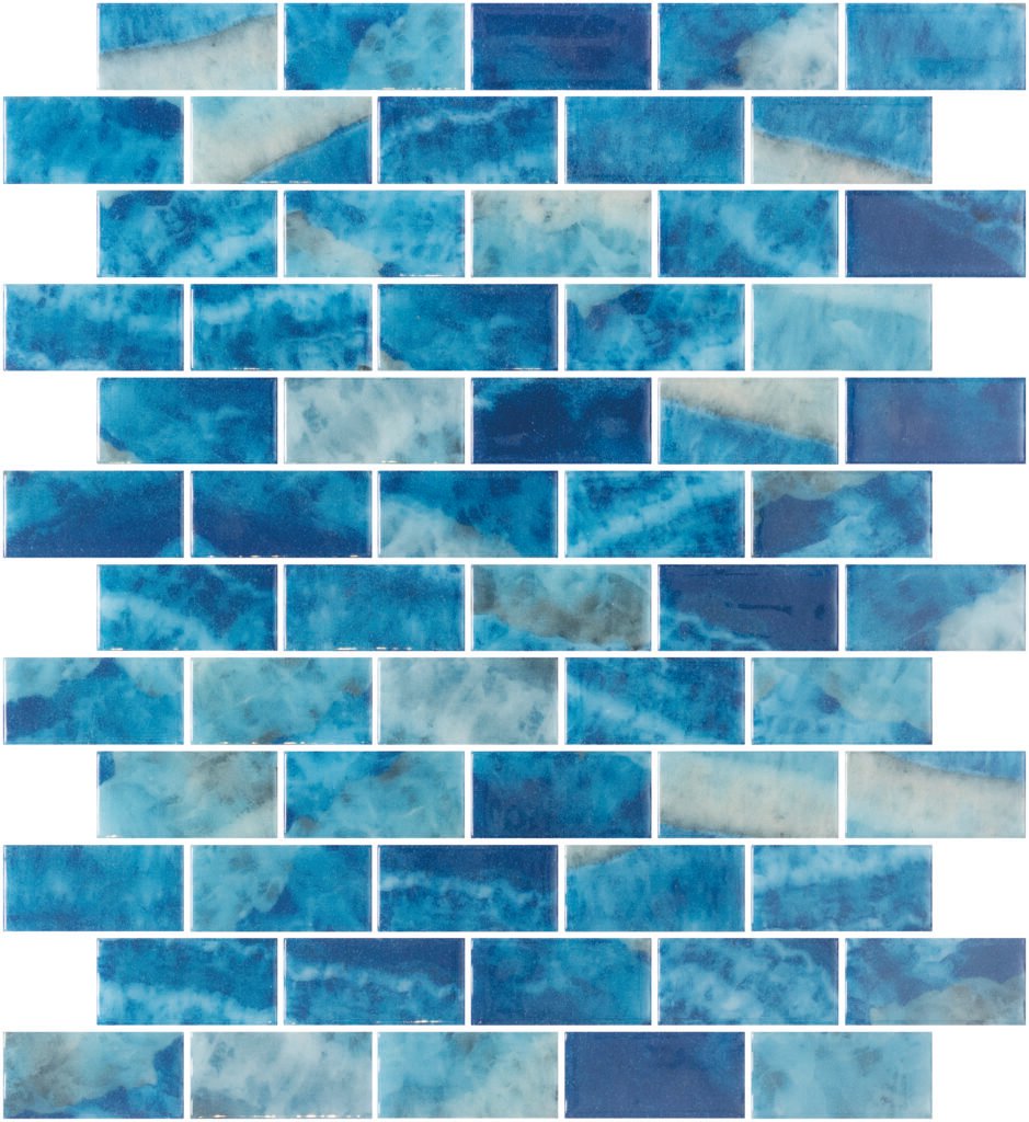 Blue mosaic tile pattern on a white background