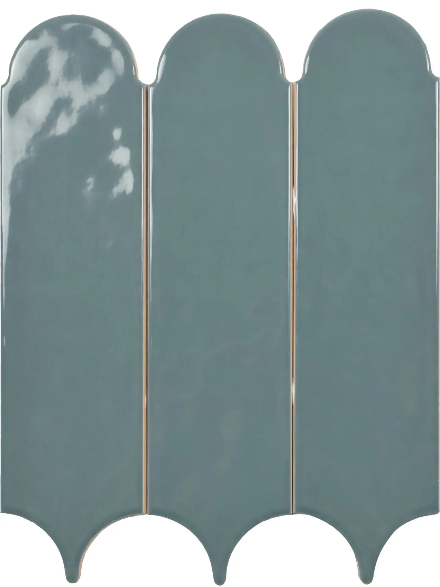 Teal decorative screen with scalloped edges on a white background