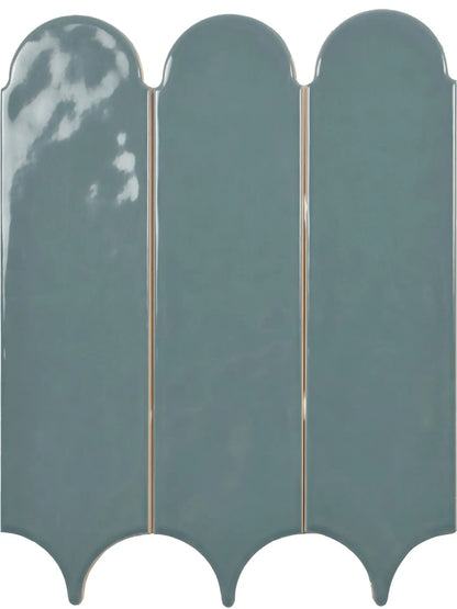 Teal decorative screen with scalloped edges on a white background