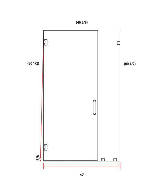 3/8"x46-5/8"x80-1/4" Chrome Pull, RCZ Hinge, Template & Installation.
