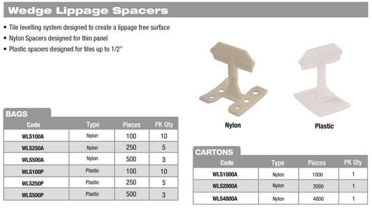Spacers For Wedge Lippage System, 1,000 Case Nylon