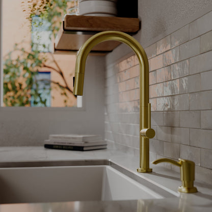 Spot-Free Brushed Gold Brynford Faucet 17-1/8"