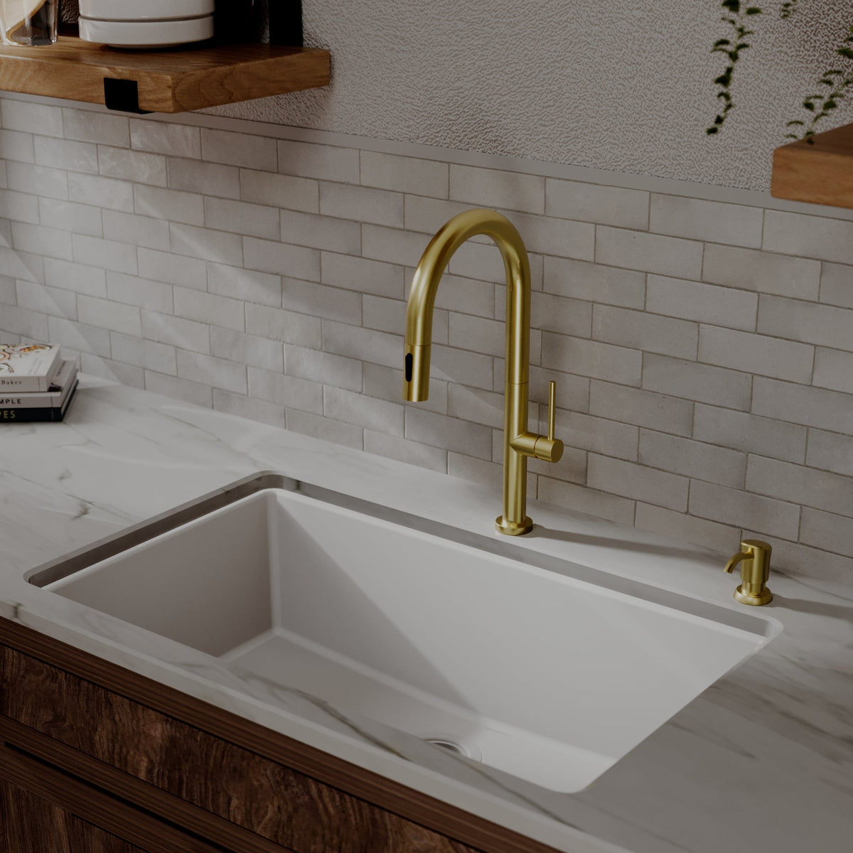 Spot-Free Brushed Gold Brynford Faucet 17-1/8"