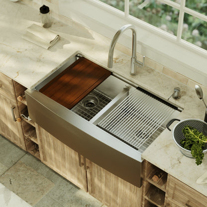 Stainless Steel Double Equal Bowl Farmhouse Workstation Sink 36"