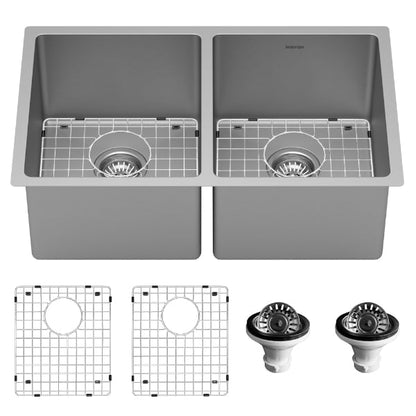 Stainless Steel Double Equal Bowl Undermount Sink 30"