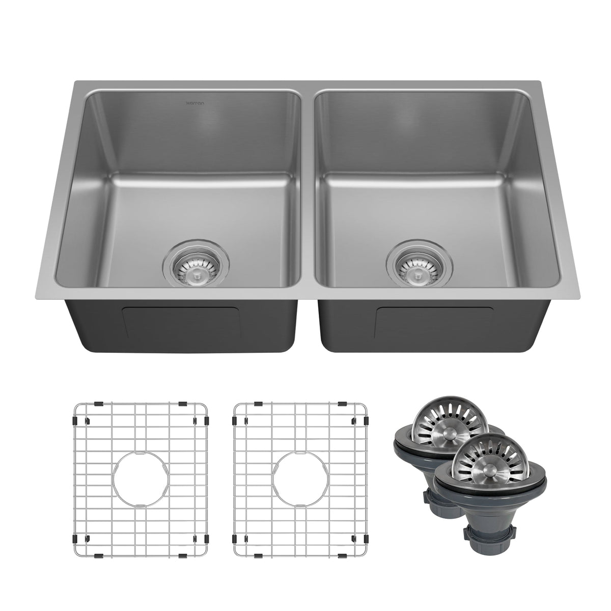Stainless Steel Double Equal Bowl Undermount Sink 32"
