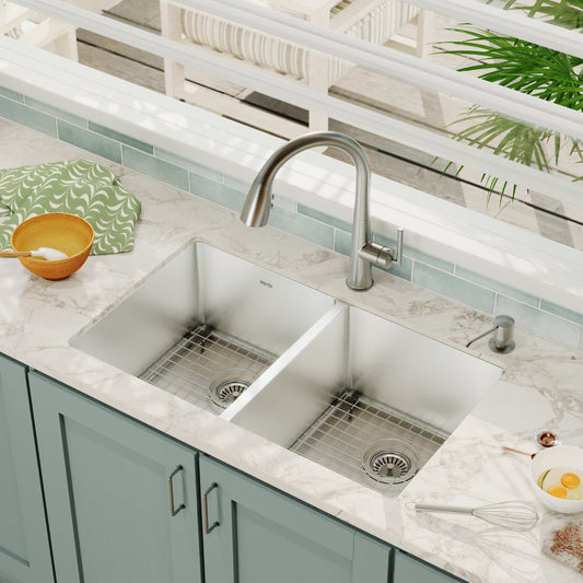 Stainless Steel Double Equal Bowl Undermount Sink 32"