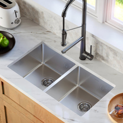 Stainless Steel Double Equal Bowl Undermount Sink 32"