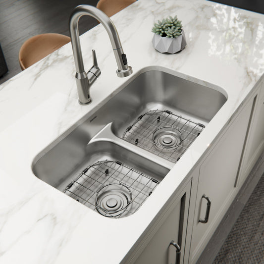 Stainless Steel Double Equal Bowl Undermount Sink 32"