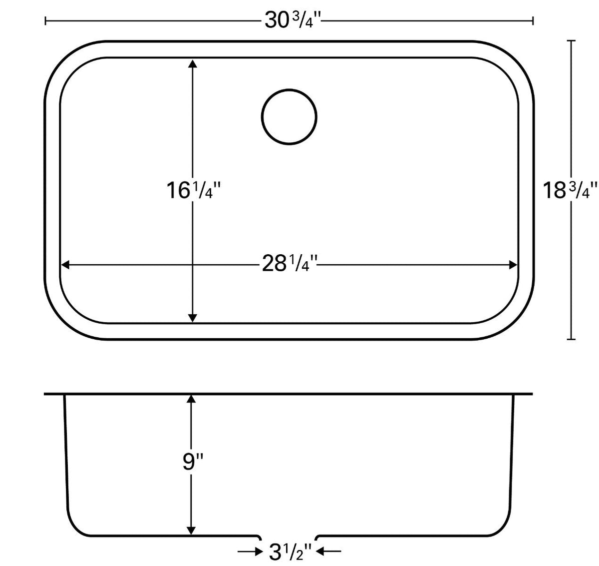 Stainless Steel Large Single Bowl Seamless Undermount Sink 30-3/4"