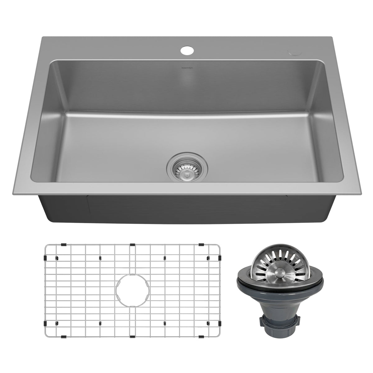 Stainless Steel Large Single Bowl Top Mount Sink 33"