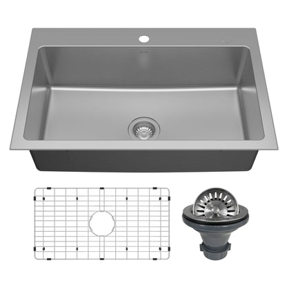 Stainless Steel Large Single Bowl Top Mount Sink 33"