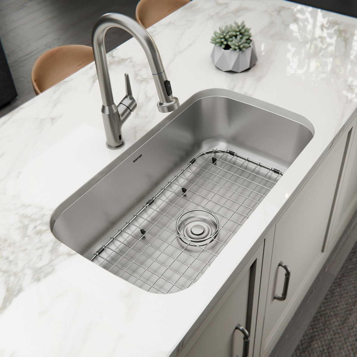 Stainless Steel Large Single Bowl Undermount Sink 32-3/8"