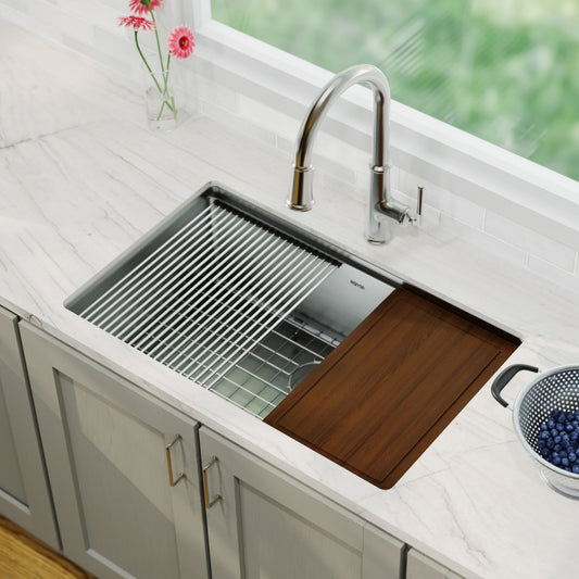 Stainless Steel Large Single Bowl Undermount Workstation Sink 30"