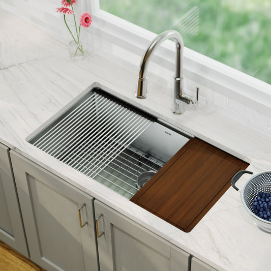 Stainless Steel Large Single Bowl Undermount Workstation Sink 32"