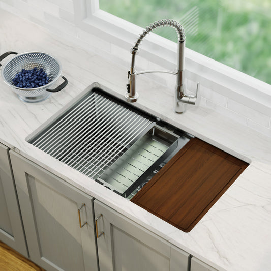 Stainless Steel Large Single Bowl Undermount Workstation Sink 32"