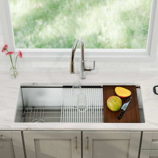Stainless Steel Large Single Bowl Undermount Workstation Sink 39"