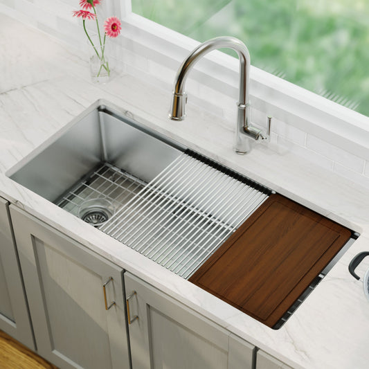 Stainless Steel Large Single Bowl Undermount Workstation Sink 39"
