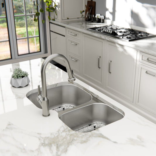Stainless Steel Large/Small Bowl Undermount Sink Large Bowl Left 31-1/2"