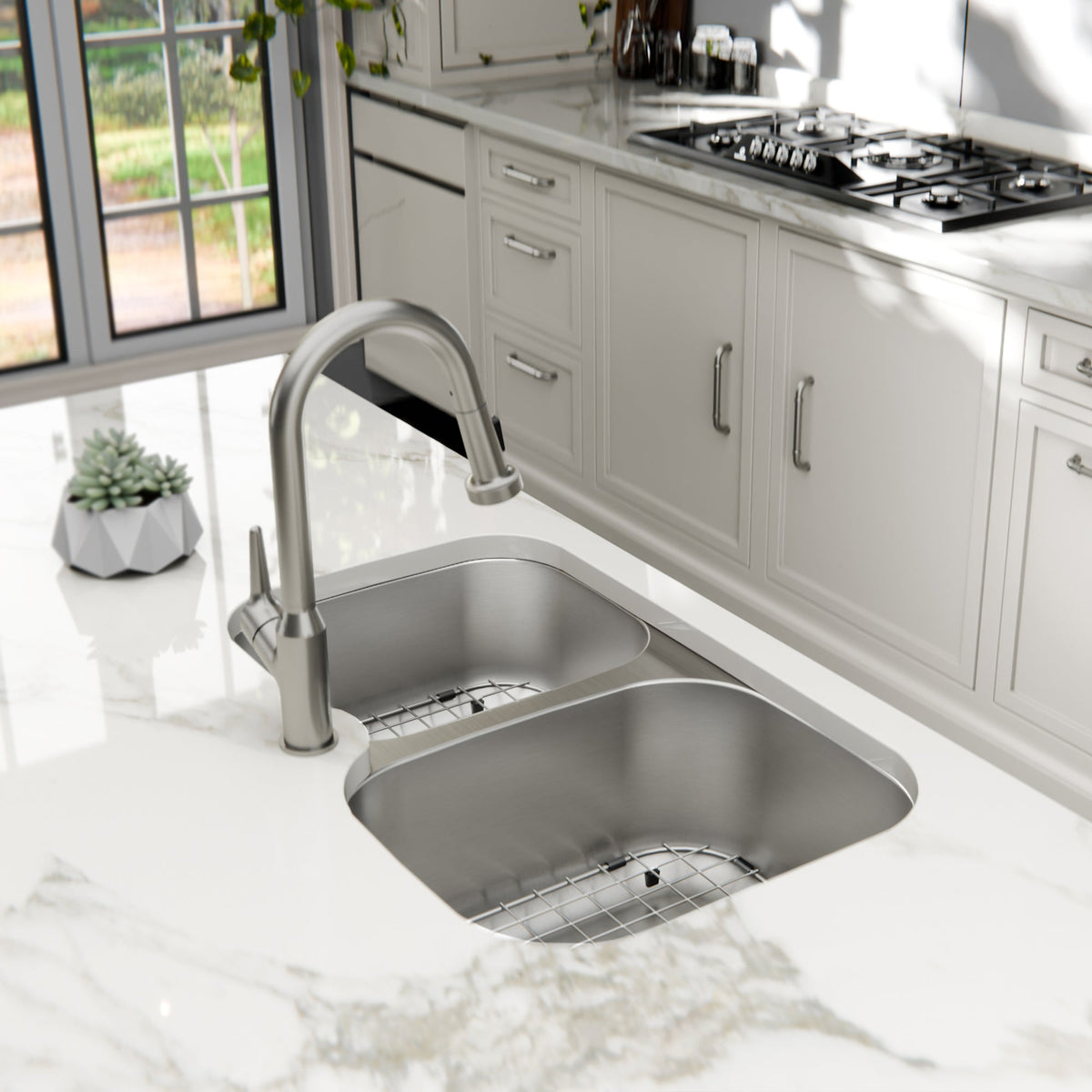 Stainless Steel Large/Small Bowl Undermount Sink Large Bowl Right 31-1/2"