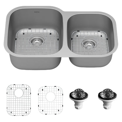 Stainless Steel Large/Small Bowl Undermount Sink Large Bowl Right 31-1/2"