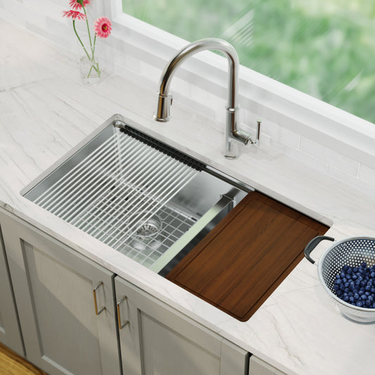 Stainless Steel Large/Small Bowl Undermount Workstation Sink 32"