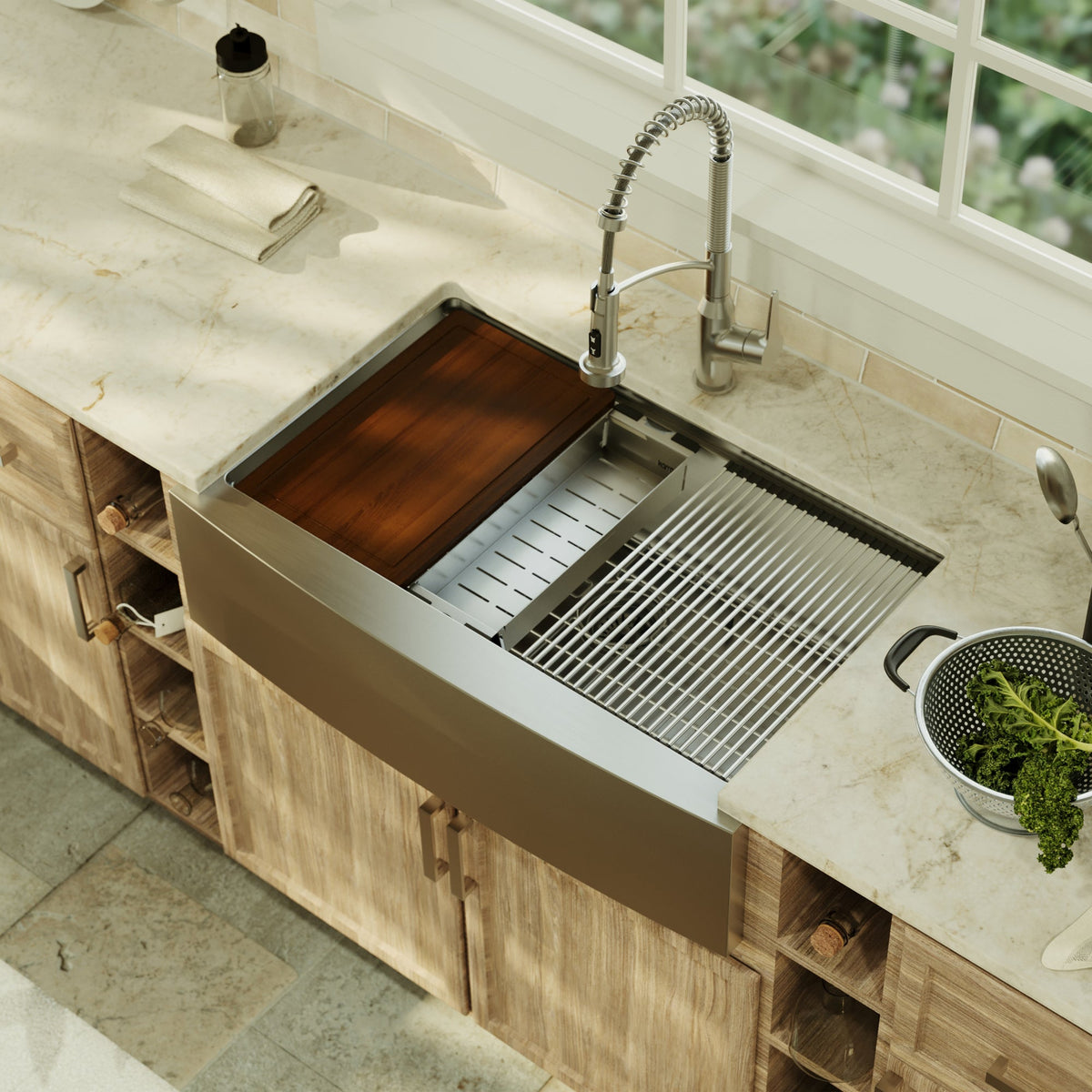 Stainless Steel Single Bowl Farmhouse Workstation Sink 33"