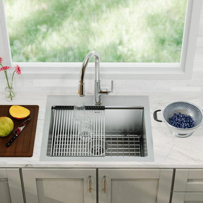 Stainless Steel Single Bowl Top Mount Workstation Sink 25"