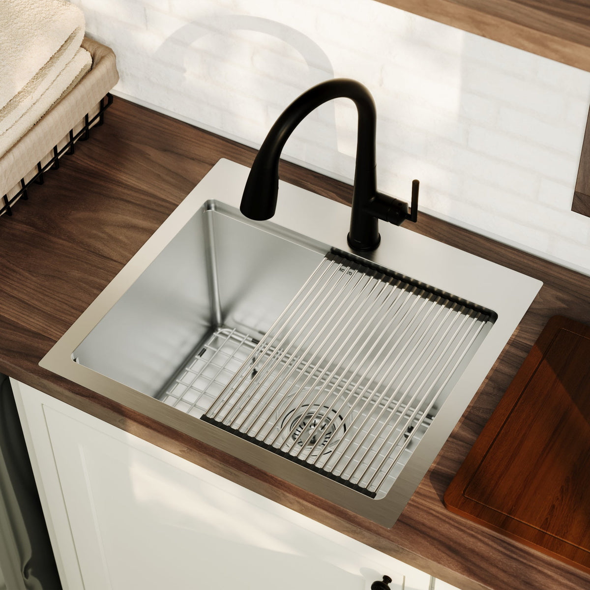 Stainless Steel Single Bowl Top Mount Workstation Sink 25"