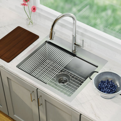 Stainless Steel Single Bowl Top Mount Workstation Sink 25"