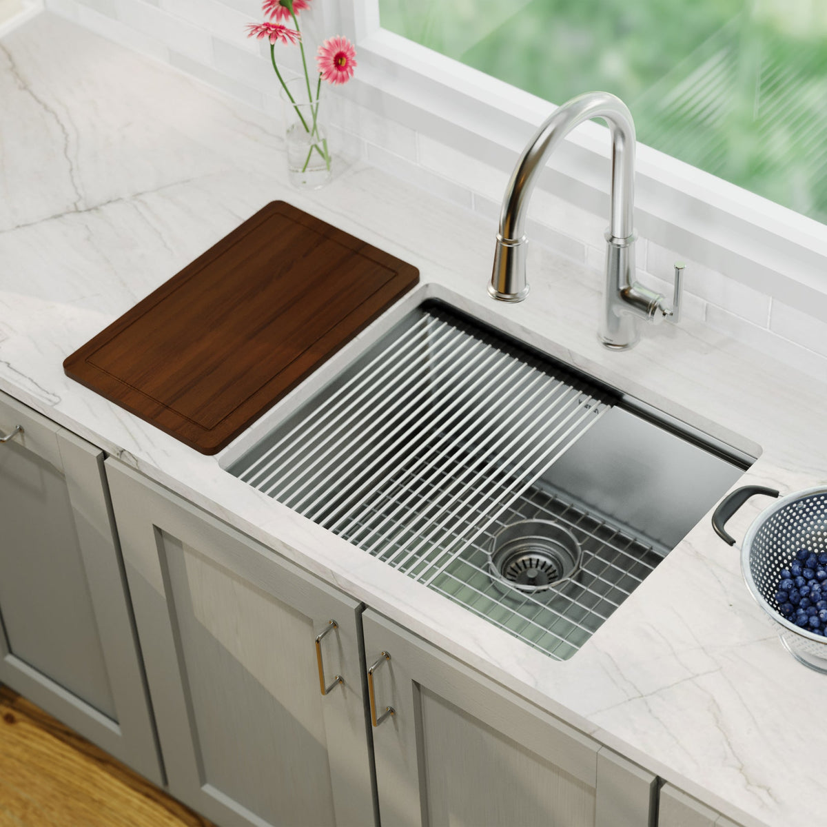 Stainless Steel Single Bowl Undermount Workstation Sink 23"