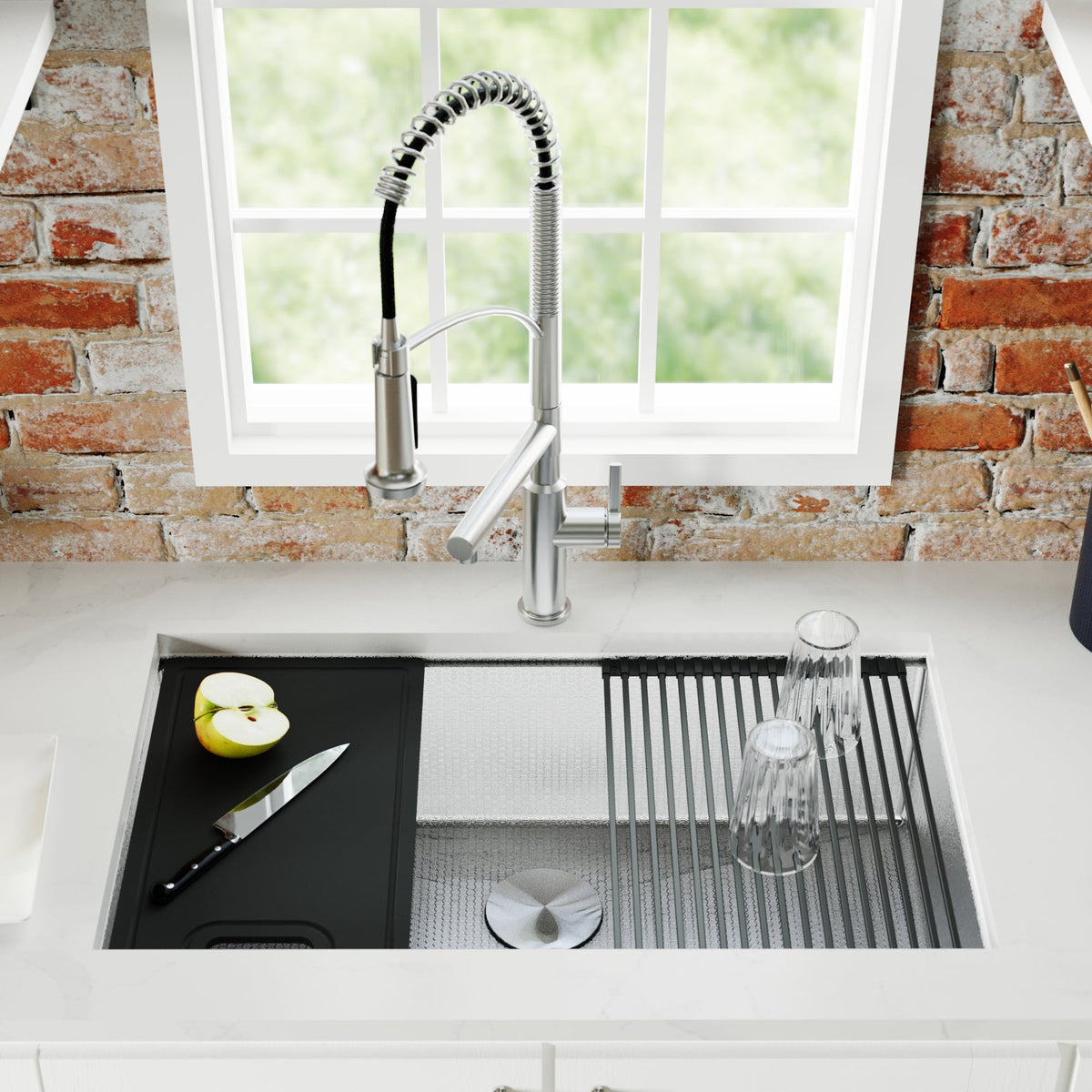 Stainless Steel Single Bowl Undermount Workstation Sink 32"