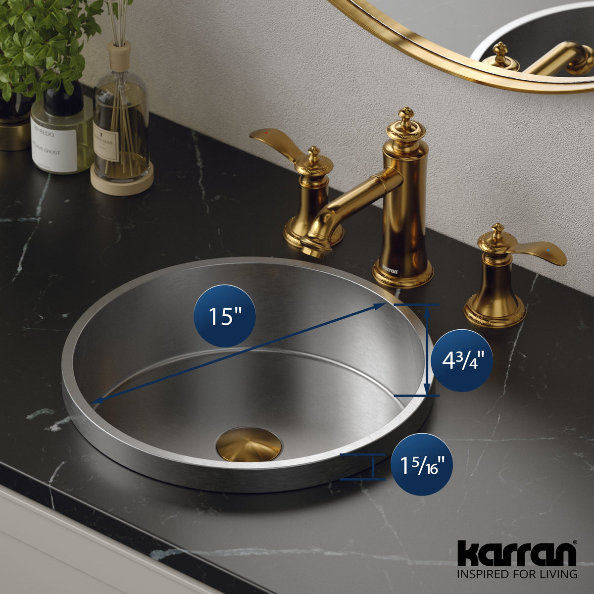 Stainless Steel Top Mount Vanity Sink 15"