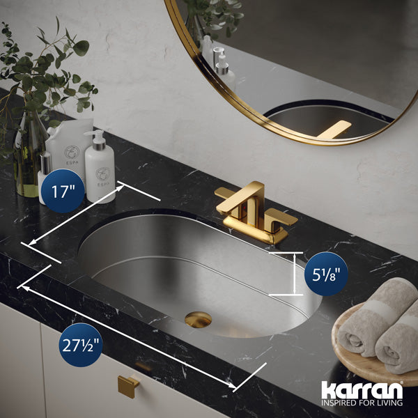 Stainless Steel Undermount Vanity Sink 27-1/2"