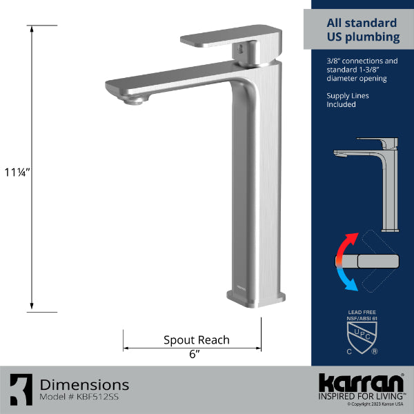 Stainless Steel Venda Single Hole Faucet 11-3/8"