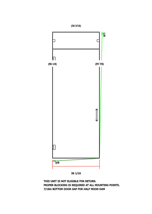 Steam Shower Door 36"x96" Frameless