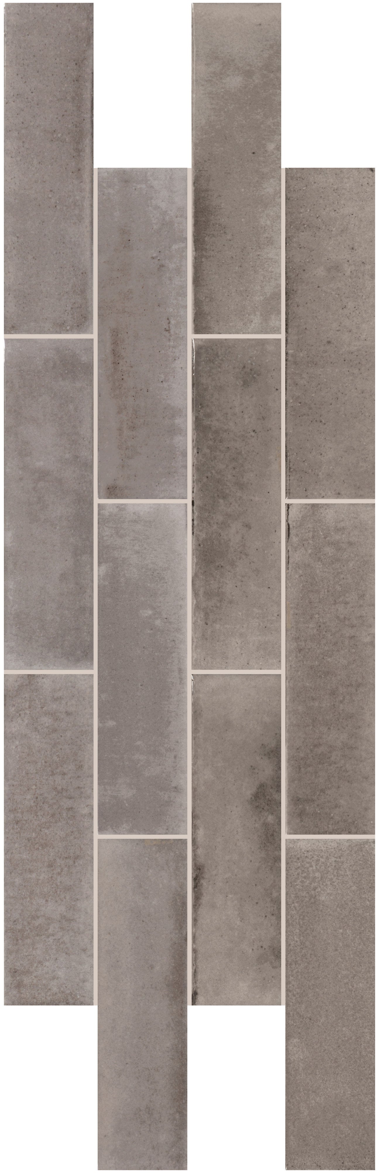 Row of gray tiles with a brick pattern