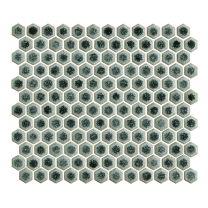 Hexagonal tile mosaic pattern on a white background