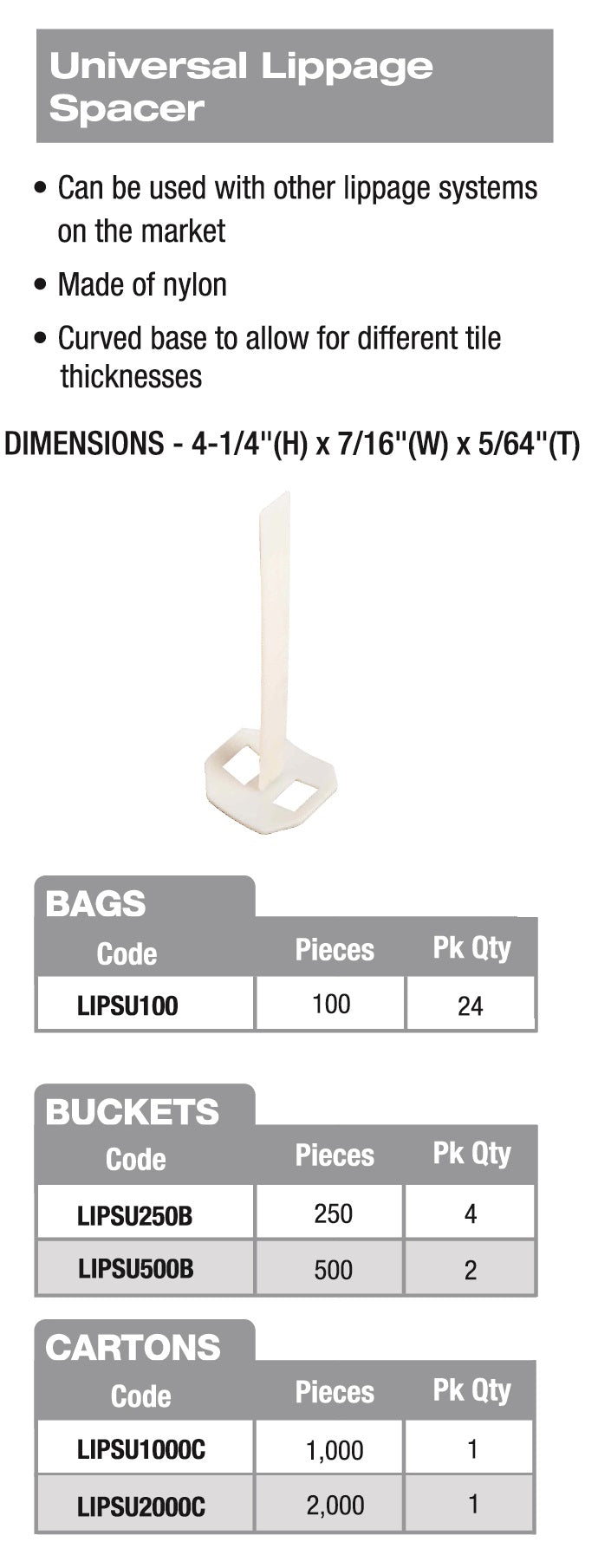 Universal Lippage Spacer, 100 pcs bag
